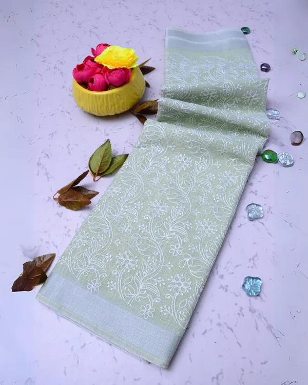 Kota_Doria_Inspiring_Green_Saree_Allover_Embroidery