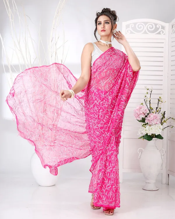 Tepchi_Handwork_Georgette_Saree_Dark_Pink