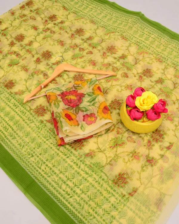 Kalam_Dawat_Jasmine_Yellow_Kota_Doria_Kalamkari_Saree