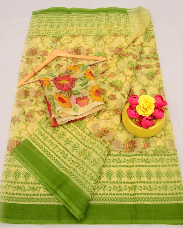 Kalam_Dawat_Jasmine_Yellow_Kota_Doria_Kalamkari_Saree