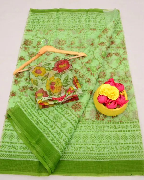 Kalam_Dawat_Moss_Green_Kota_Doria_Kalamkari_Saree