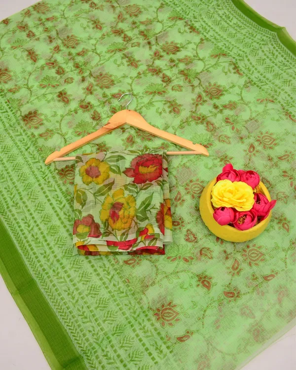 Kalam_Dawat_Moss_Green_Kota_Doria_Kalamkari_Saree