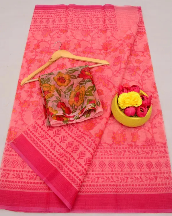 Kalam_Dawat_Rose_Peach_Kota_Doria_Kalamkari_Saree