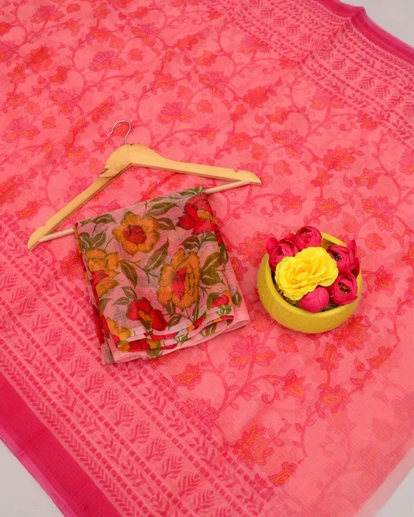 Kalam_Dawat_Rose_Peach_Kota_Doria_Kalamkari_Saree