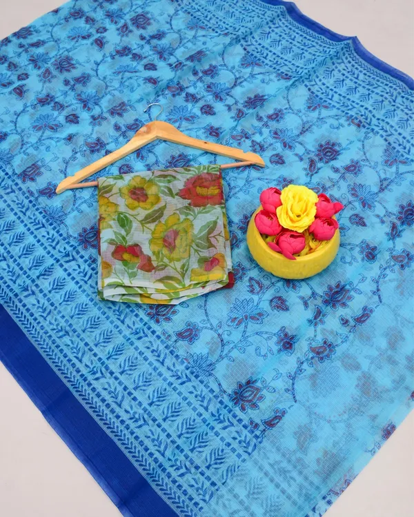 Kalam_Dawat_Calm_Sky_Blue_Kota_Doria_Kalamkari_Saree