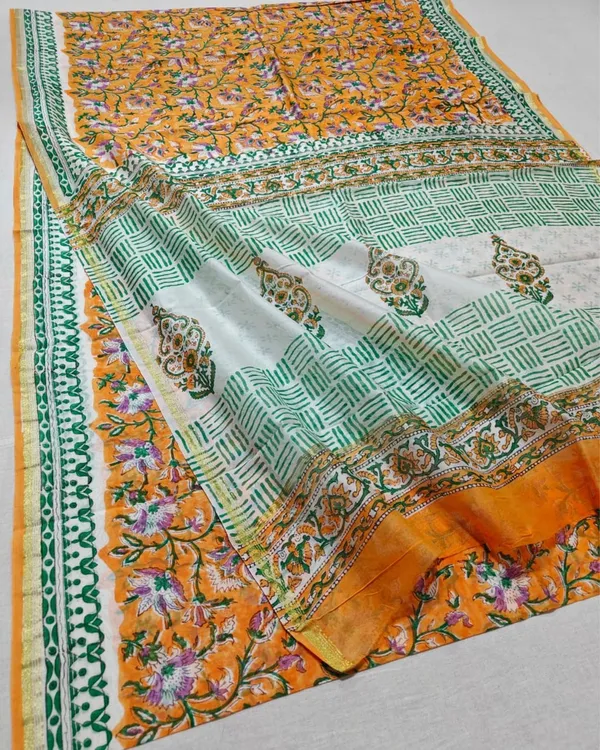 Whispering_Petals_Blockprint_Chanderi_Silk_Saree_Bright_Orange