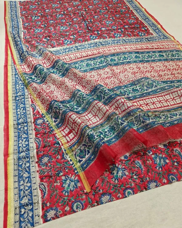 Whispering_Petals_Blockprint_Chanderi_Silk_Saree_Crimson_Red