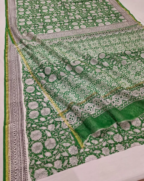 Whispering_Petals_Blockprint_Chanderi_Silk_Saree_Dark_Green