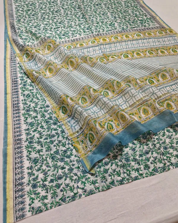 Whispering_Petals_Blockprint_Chanderi_Silk_Saree_Forest_Green