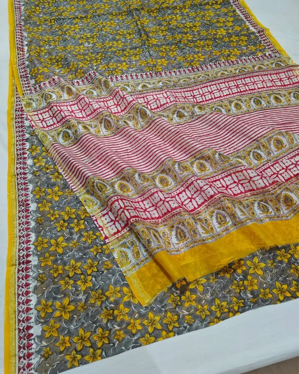 Whispering_Petals_Blockprint_Chanderi_Silk_Saree_Amber_Yellow