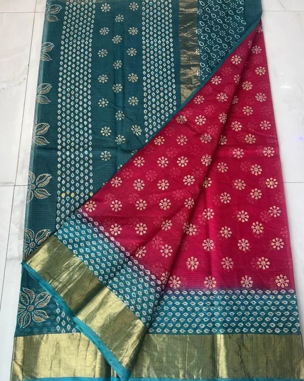 Craft_Couture_Kota_Doria_Blockprint_Red_&_Sea_Green_Saree