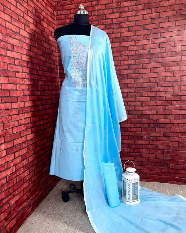 Gulmohar_Slub_Linen_Aqua_Blue_Unstitched_Suit