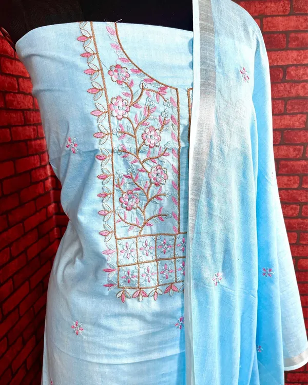 Gulmohar_Slub_Linen_Aqua_Blue_Unstitched_Suit