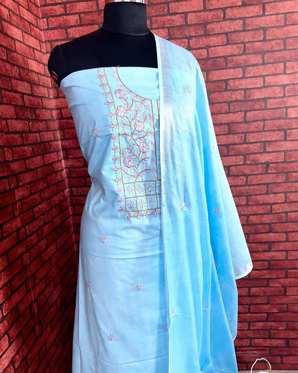 Gulmohar_Slub_Linen_Aqua_Blue_Unstitched_Suit