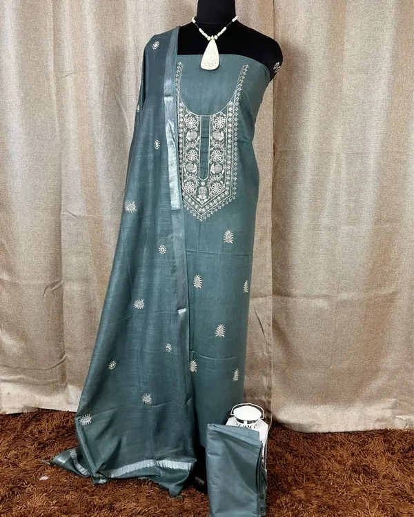 Gulmohar_Slub_Linen_Dark_Green_Unstitched_Suit