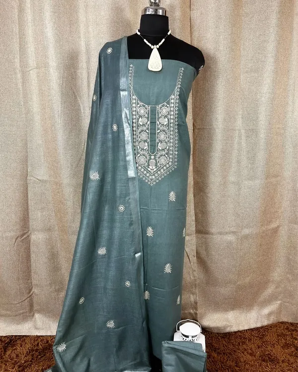 Gulmohar_Slub_Linen_Dark_Green_Unstitched_Suit