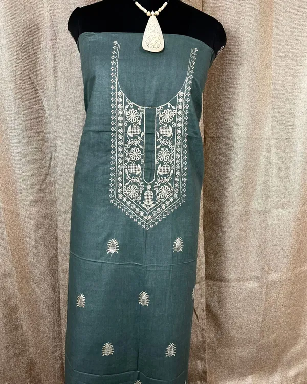 Gulmohar_Slub_Linen_Dark_Green_Unstitched_Suit