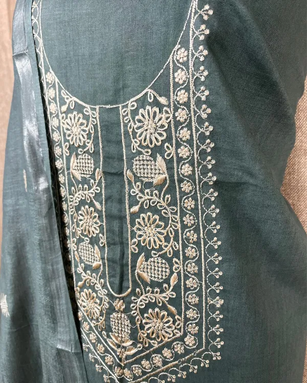 Gulmohar_Slub_Linen_Dark_Green_Unstitched_Suit