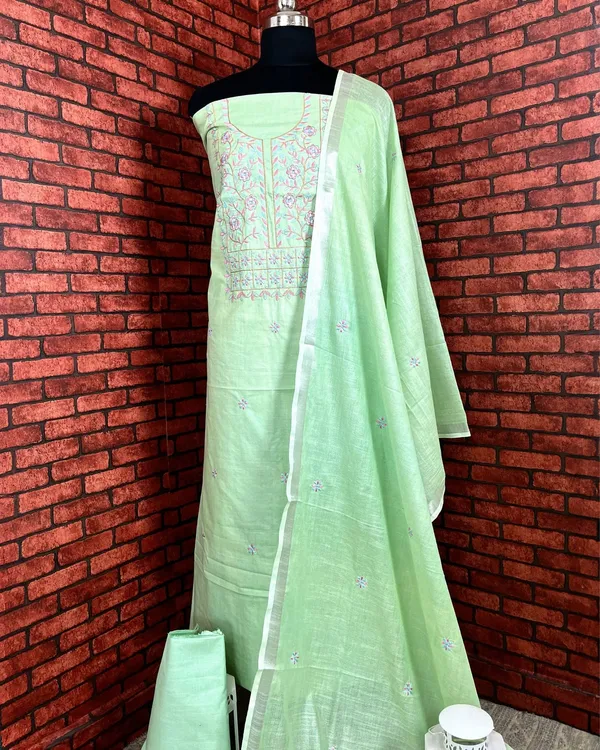 Gulmohar_Slub_Linen_Pista_Green_Unstitched_Suit