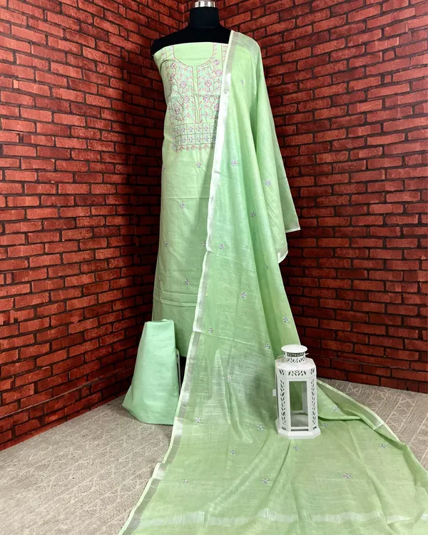 Gulmohar_Slub_Linen_Pista_Green_Unstitched_Suit