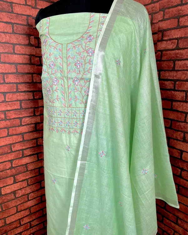 Gulmohar_Slub_Linen_Pista_Green_Unstitched_Suit