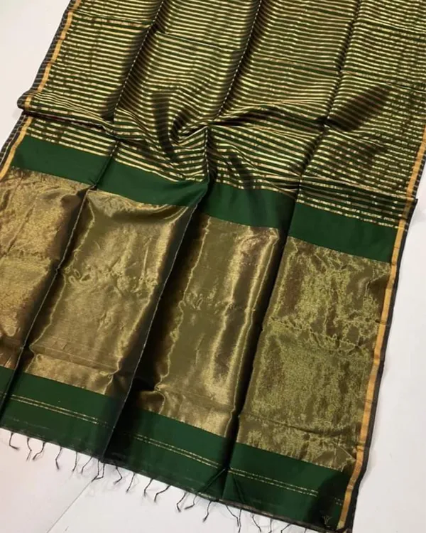 Gleaming_Handloom_Maheshwari_Dark_Green_Tissue_Silk_Saree