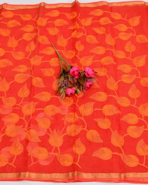 Pankhudi_Kota_Doria_Bold_Orange_Saree_Embroidered