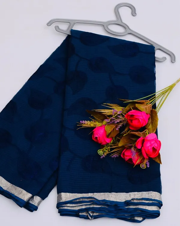 Pankhudi_Kota_Doria_Navy_Blue_Saree_Embroidered