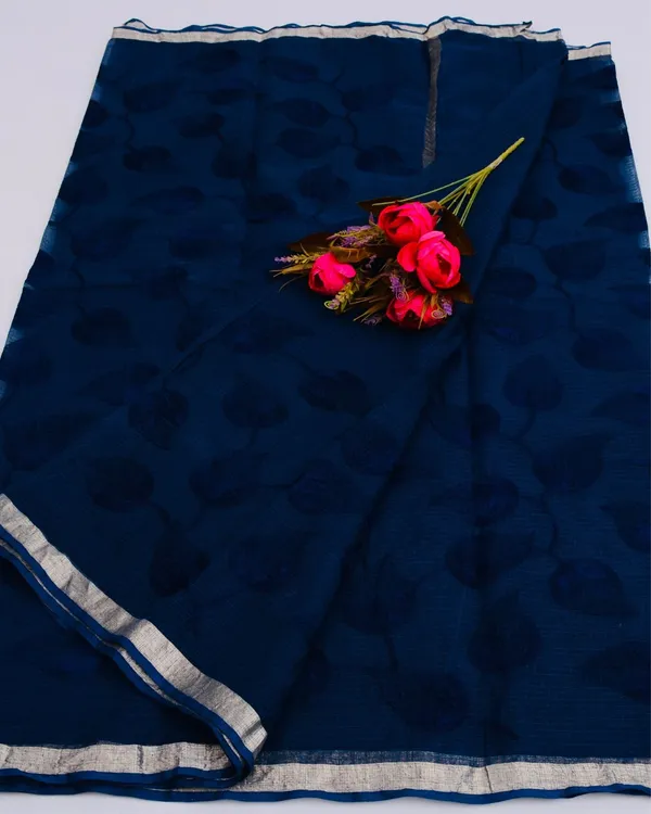Pankhudi_Kota_Doria_Navy_Blue_Saree_Embroidered