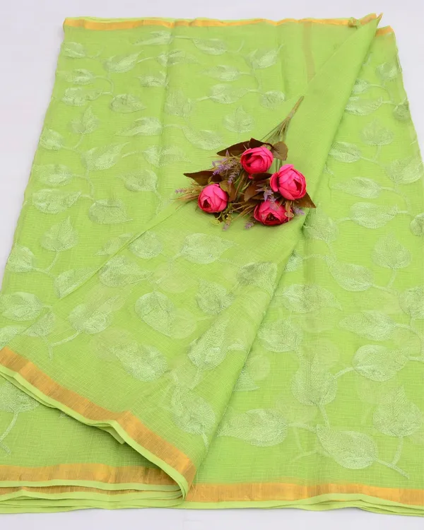 Pankhudi_Kota_Doria_Light_Green_Saree_Embroidered