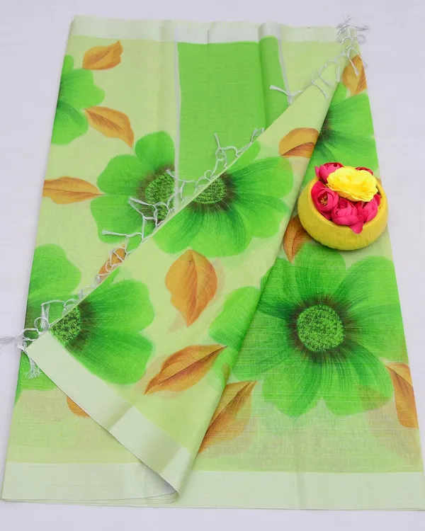 Chitralekha_Hand_Painted_Kota_Linen_Earthy_Green_Saree