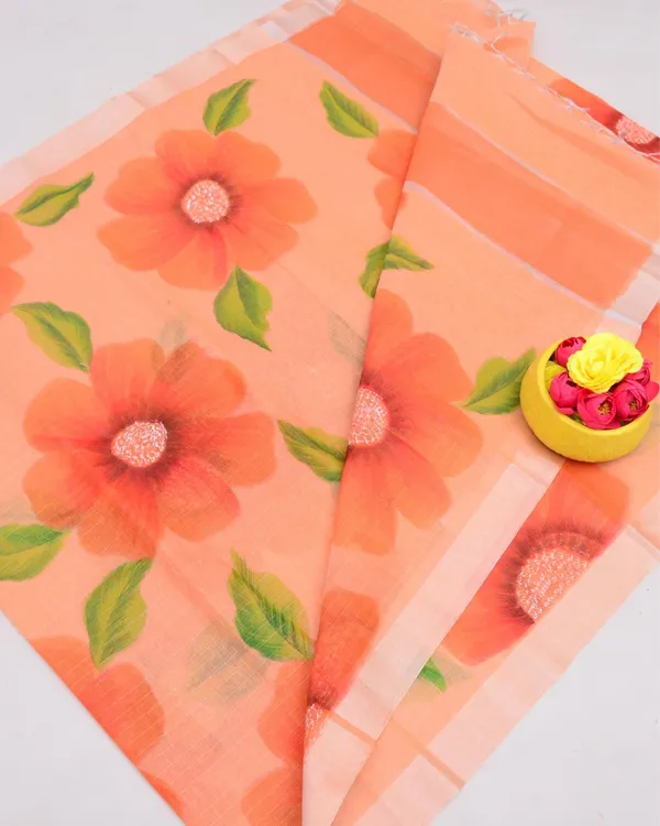 Chitralekha_Hand_Painted_Kota_Linen_Bright_Orange_Saree