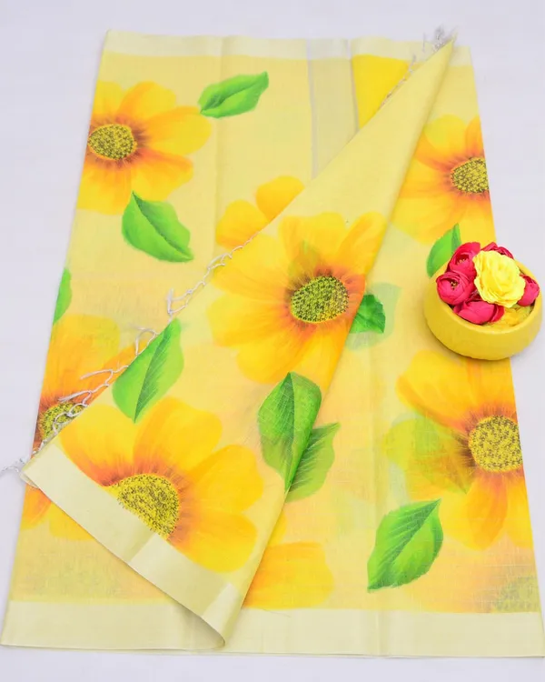 Chitralekha_Hand_Painted_Kota_Linen_Warm_Yellow_Saree