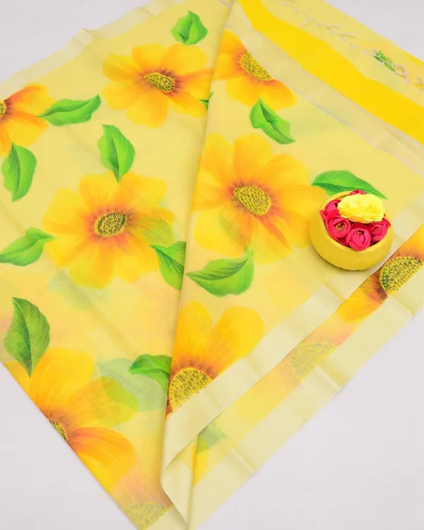 Chitralekha_Hand_Painted_Kota_Linen_Warm_Yellow_Saree