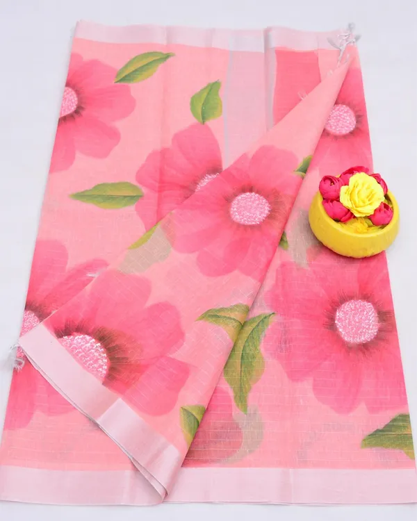 Chitralekha_Hand_Painted_Kota_Linen_Rose_Pink_Saree