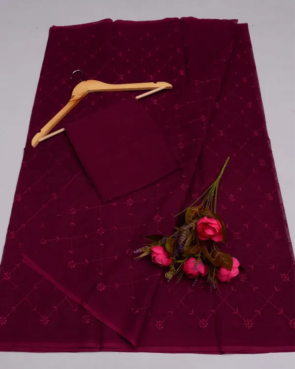 Pankhudi_Kota_Doria_Plush_Wine_Saree_Embroidered