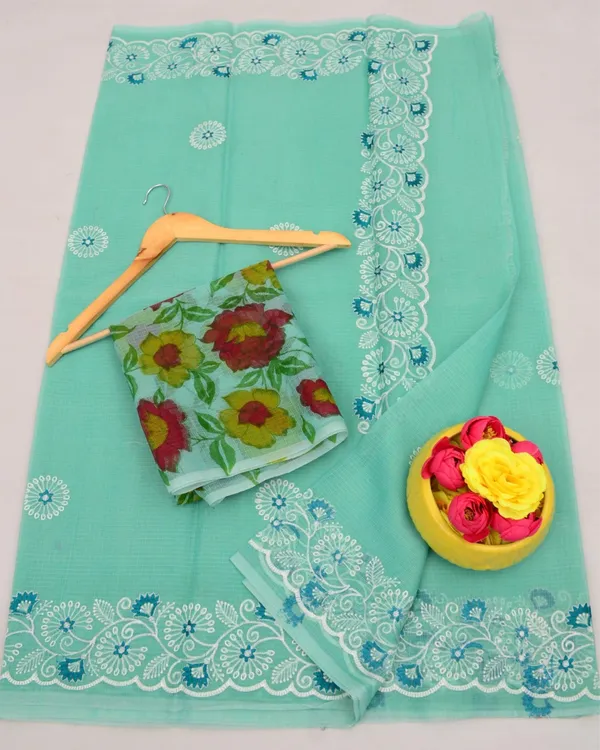 Kashidakari_Embroidered_Kota_Doria_Sea_Green_Saree