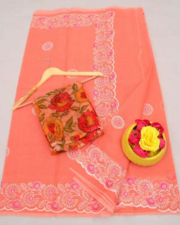 Kashidakari_Embroidered_Kota_Doria_Sweet_Orange_Saree
