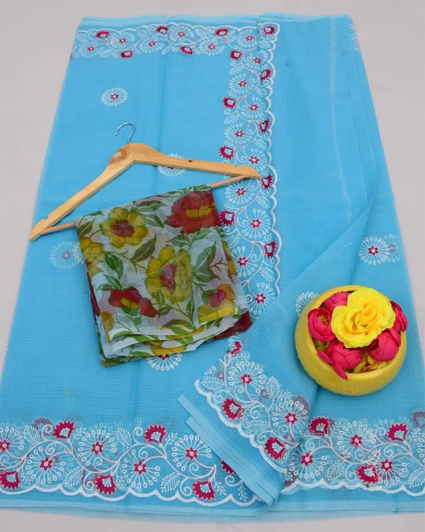 Kashidakari_Embroidered_Kota_Doria_Dodger_Blue_Saree