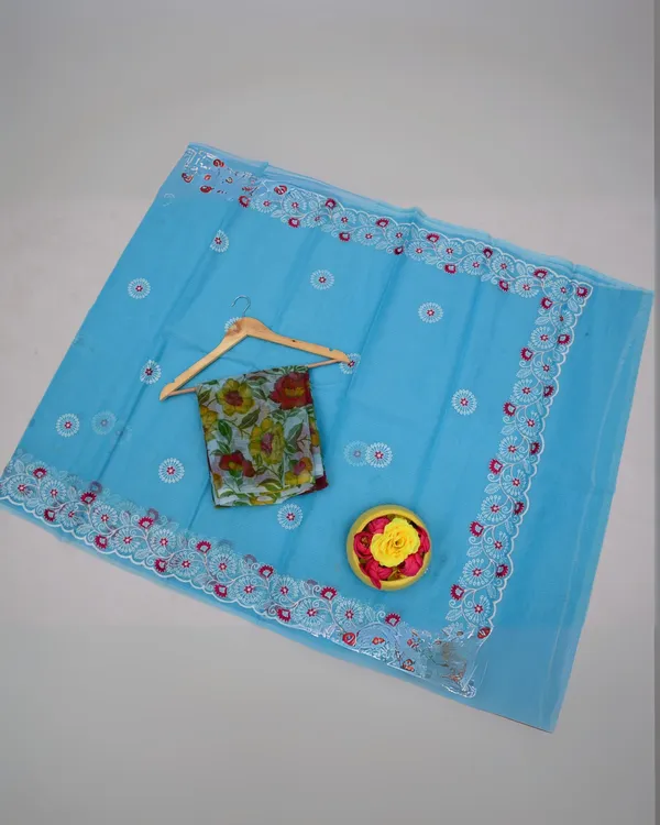 Kashidakari_Embroidered_Kota_Doria_Dodger_Blue_Saree