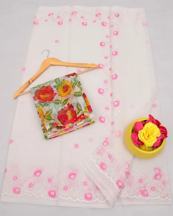 Kashidakari_Embroidered_Kota_Doria_Snow_White_Saree