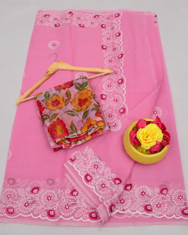 Kashidakari_Embroidered_Kota_Doria_Flamingo_Pink_Saree