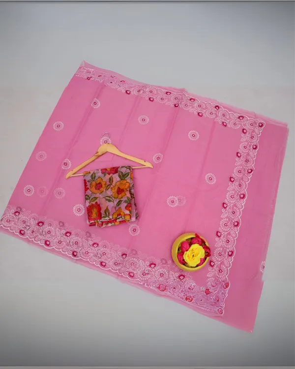 Kashidakari_Embroidered_Kota_Doria_Flamingo_Pink_Saree