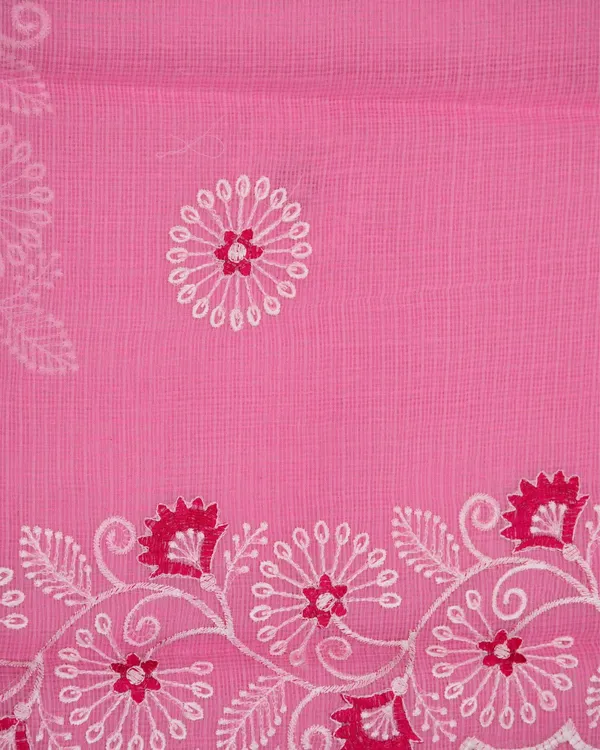 Kashidakari_Embroidered_Kota_Doria_Flamingo_Pink_Saree