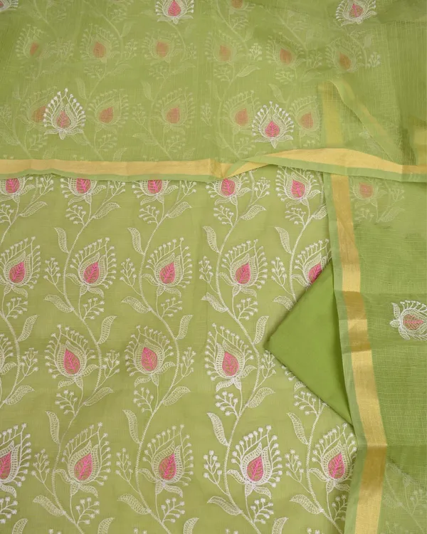 Kashidakari_Embroidered_Kota_Doria_Olive_Green_Suits