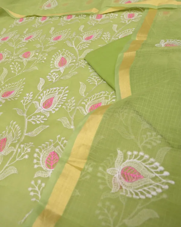 Kashidakari_Embroidered_Kota_Doria_Olive_Green_Suits