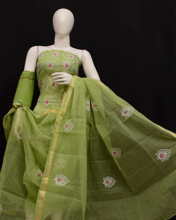 Kashidakari_Embroidered_Kota_Doria_Olive_Green_Suits