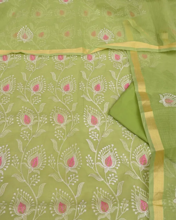 Kashidakari_Embroidered_Kota_Doria_Olive_Green_Suits