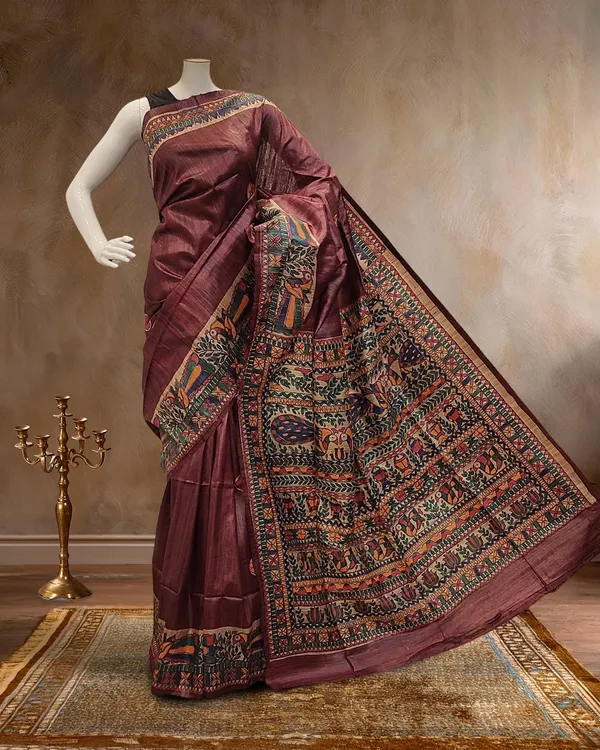 Madhubani_Silkmark_Gicha_Tussar_Silk_Deep_Brown_Saree