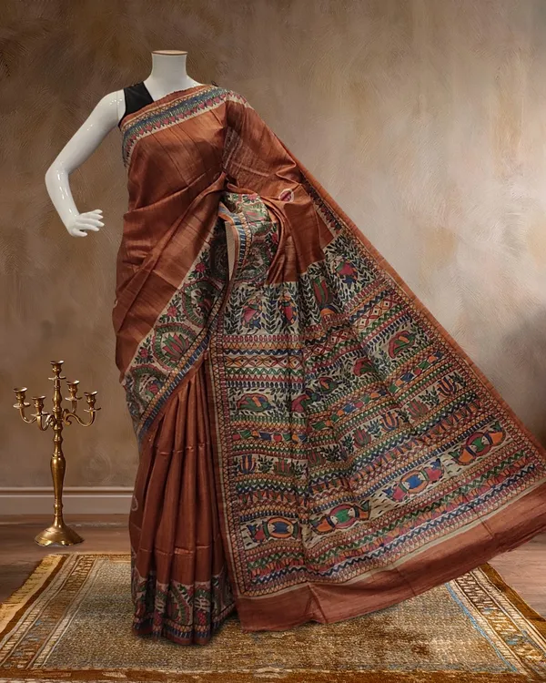 Madhubani_Silkmark_Gicha_Tussar_Silk_Coffee_Brown_Saree